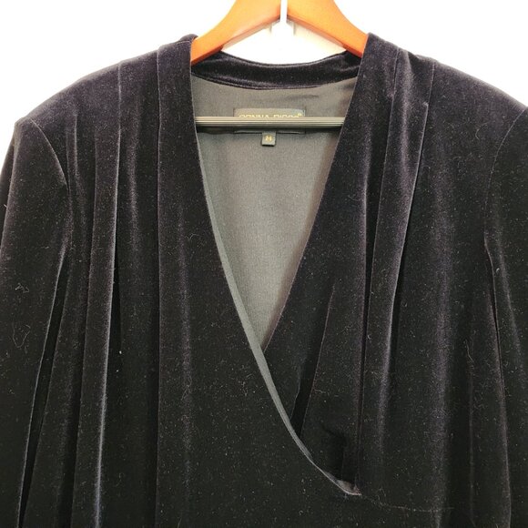 Vtg Donna Ricco Black Velvet Sparkly Midi Dress Sz 24 VNeck Long Slv Wimsigoth - Picture 4 of 15